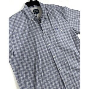 Texas Standard Western Pearl snap shirt short sleeve mens XL Blue plaid